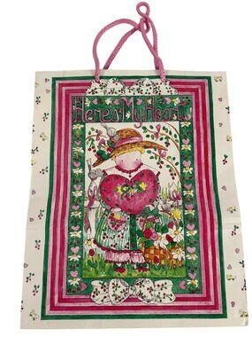 Vintage Here's My Heart Gift Bag Carolyn Blaylock 1995 Cottage Granny Core Heart